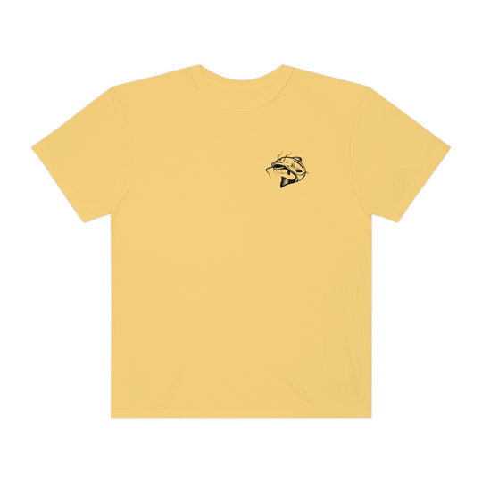 Comfort Colors Flathead Fishing Unisex Tee: Ring-spun cotton tee with a fish logo. Garment-dyed for coziness, relaxed fit, durable double-needle stitching, and seamless design. From Worlds Worst Tees.