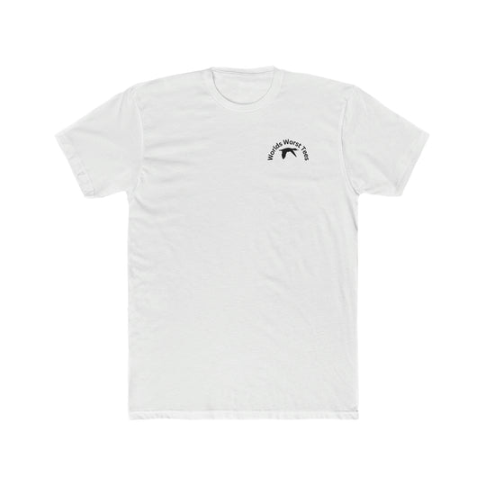 A premium fitted men’s Duck Duck Boom Tee, featuring a logo with a duck. Made of 100% combed, ring-spun cotton for comfort and style. Ribbed knit collar for elasticity and shape retention.