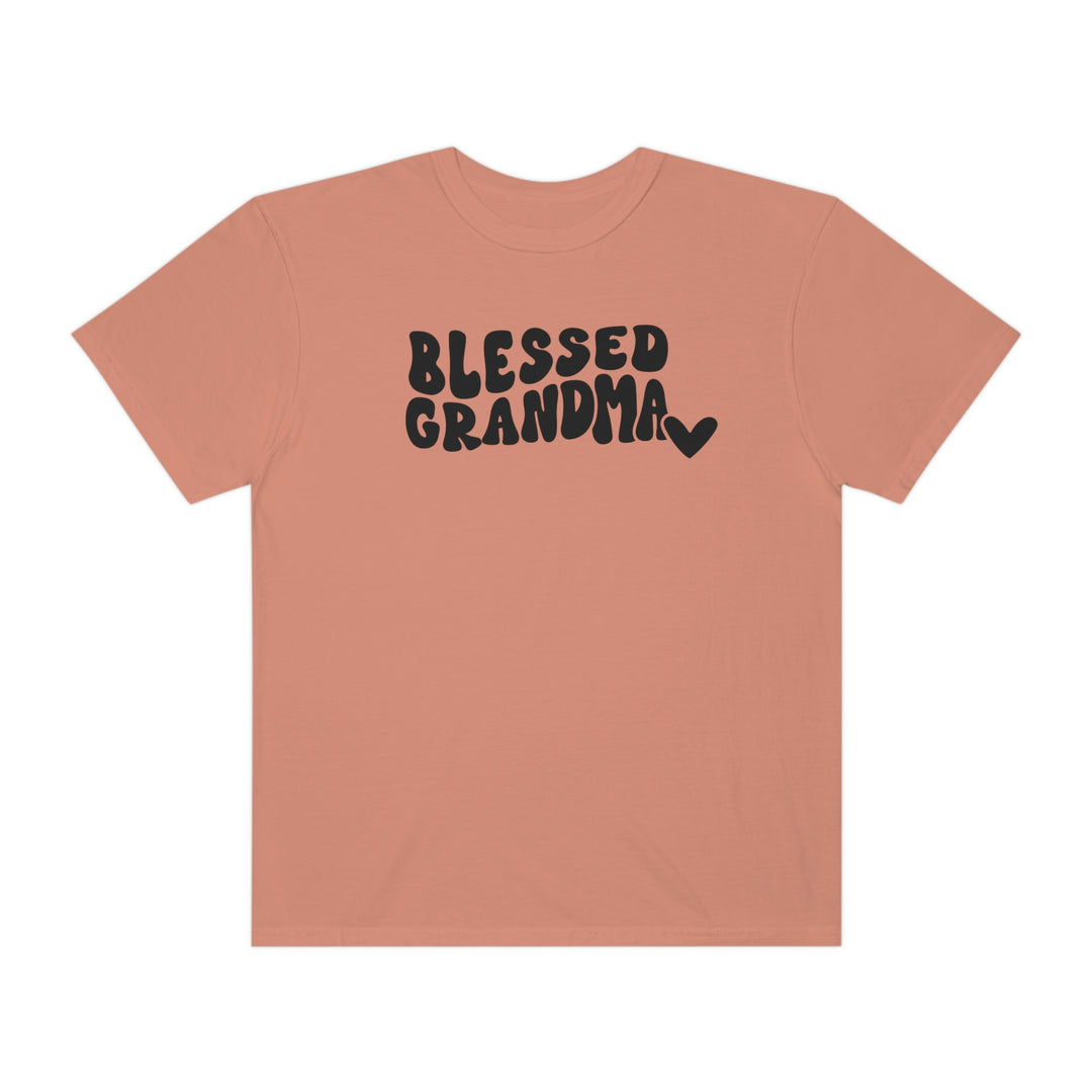 A Blessed Grandma Tee, a garment-dyed t-shirt in ring-spun cotton. Soft-washed fabric for coziness, relaxed fit, double-needle stitching for durability, and tubular shape. From Worlds Worst Tees.