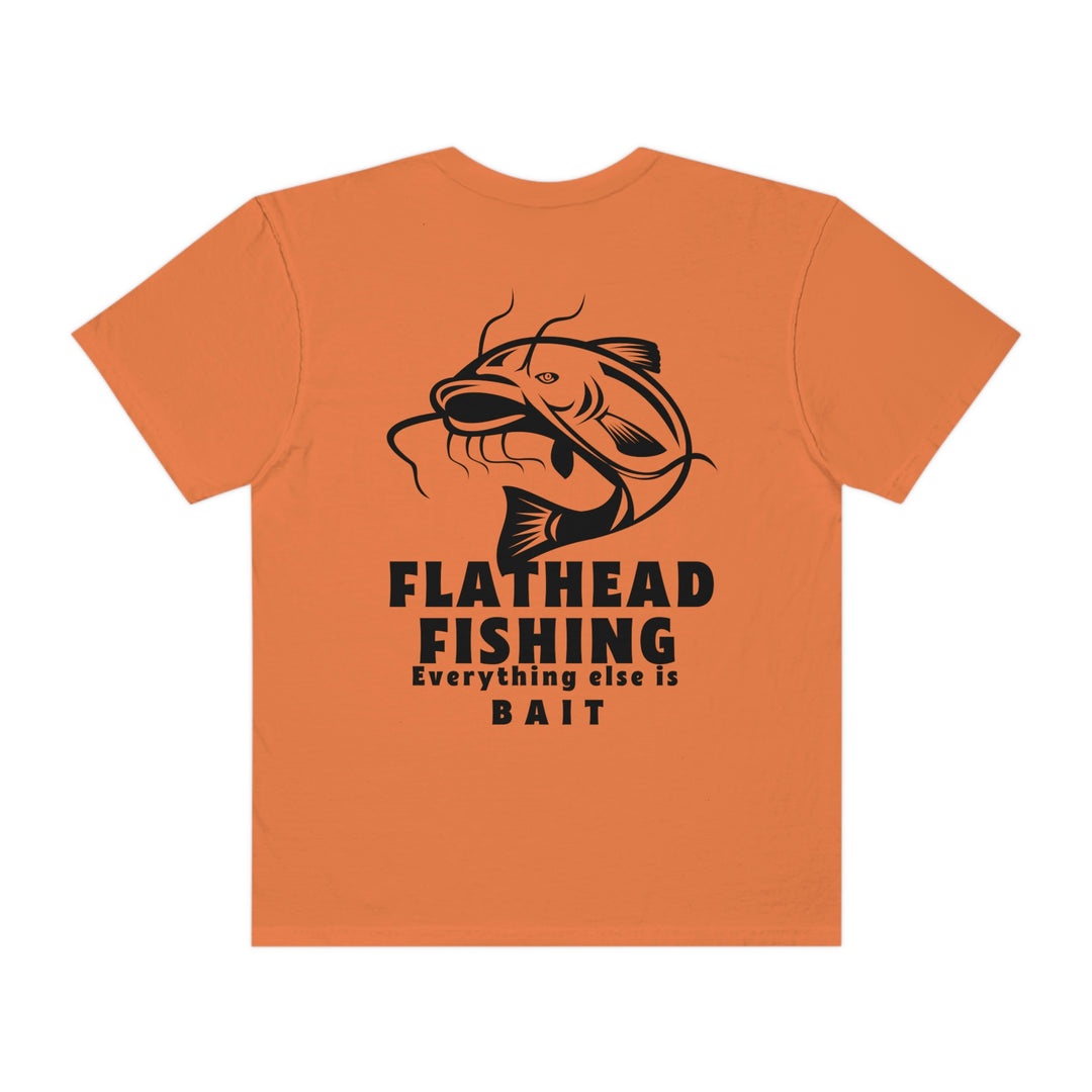 Comfort Colors Flathead Fishing Unisex Tee: Back view of a soft-washed, garment-dyed tee with a fish design. 100% ring-spun cotton, relaxed fit, durable double-needle stitching. Sewn-in twill label.