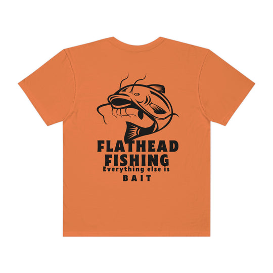 Comfort Colors Flathead Fishing Unisex Tee: Back view of a soft-washed, garment-dyed tee with a fish design. 100% ring-spun cotton, relaxed fit, durable double-needle stitching. Sewn-in twill label.