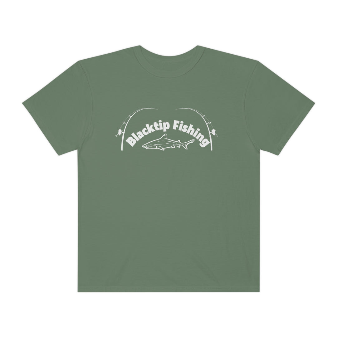 Customizable Blacktip Fishing Unisex Tee by Comfort Colors. 100% ring-spun cotton, relaxed fit, durable double-needle stitching, and seamless design for ultimate comfort. Ideal for daily wear.