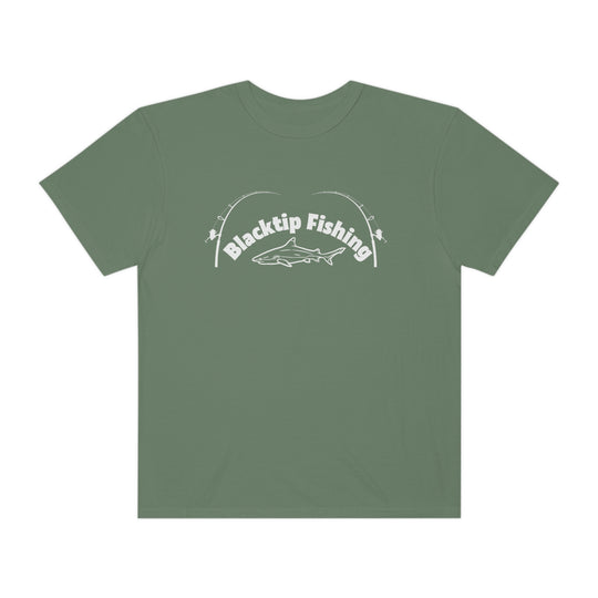 Customizable Blacktip Fishing Unisex Tee by Comfort Colors. 100% ring-spun cotton, relaxed fit, durable double-needle stitching, and seamless design for ultimate comfort. Ideal for daily wear.