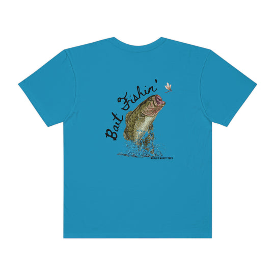 Relaxed fit Bait Fishin Tee, 100% ring-spun cotton t-shirt with fish design. Soft-washed, durable, and seamless for cozy daily wear. Sizes S to 3XL.