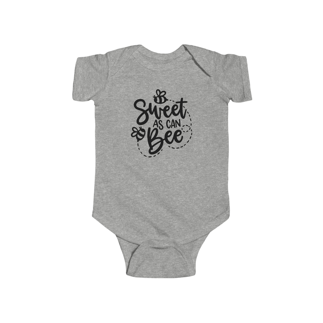 A durable and soft infant fine jersey bodysuit, the Sweet as can Be Onesie from Worlds Worst Tees. Features 100% cotton fabric, ribbed knit bindings, and plastic snaps for easy changing access.