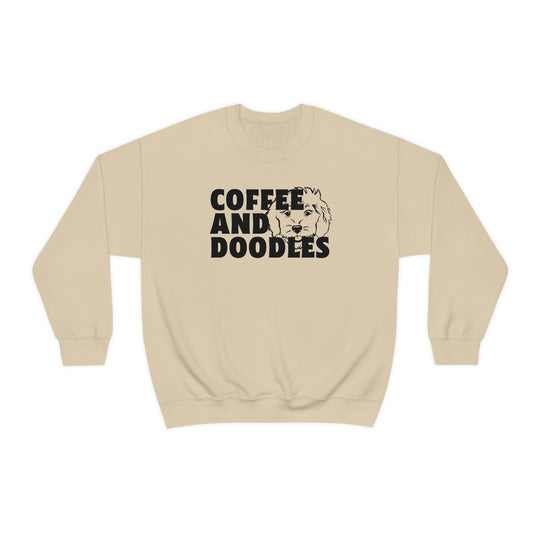 A unisex Doodles and Coffee Crewneck sweatshirt, a cozy blend of polyester and cotton, featuring ribbed knit collar, no itchy seams, and loose fit. From Worlds Worst Tees.