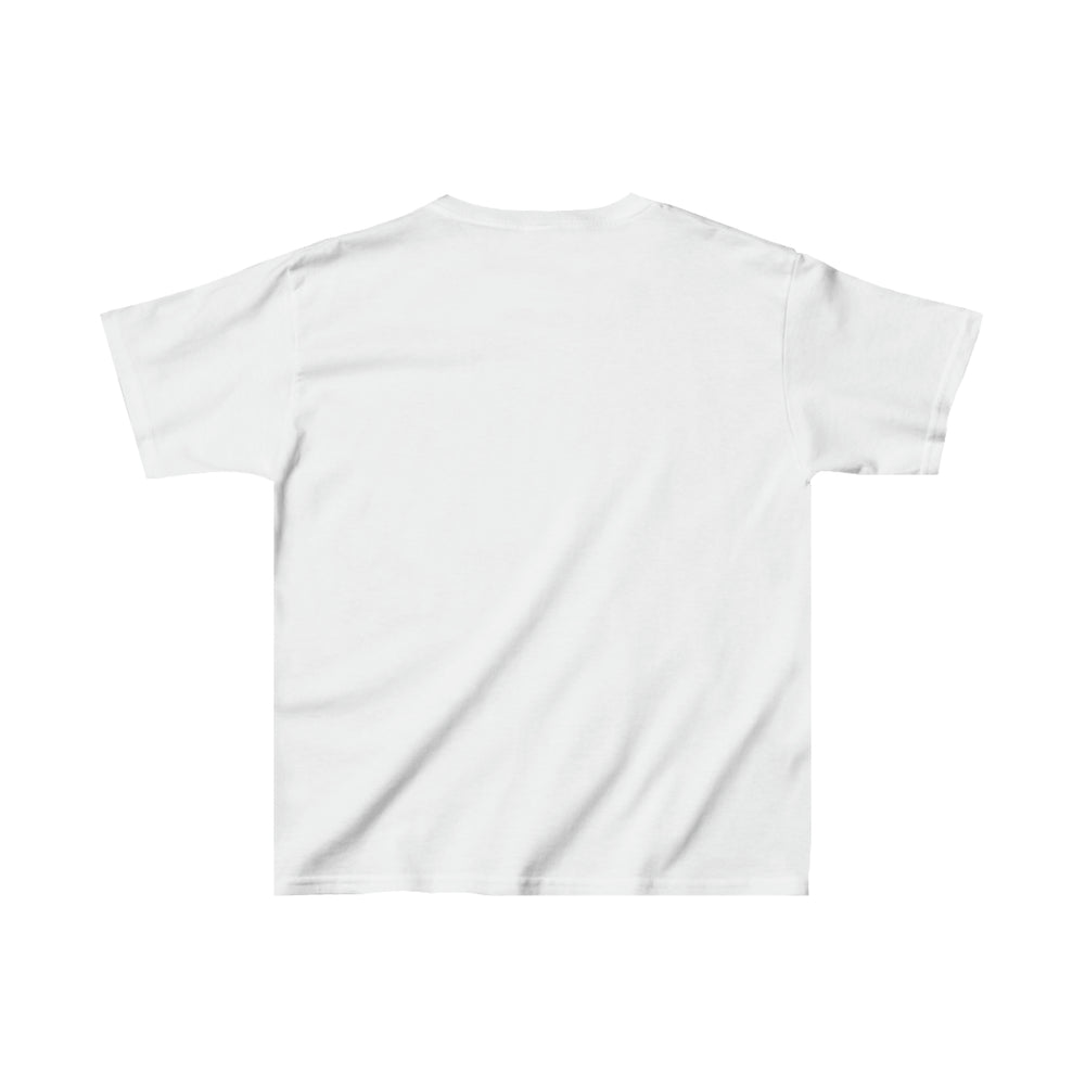 Cousin Crew Kids Tee: White shirt with logo, ideal for daily wear. 100% cotton, twill tape shoulders for durability, tear-away label. Classic fit, midweight fabric. Sizes: XS to XL.