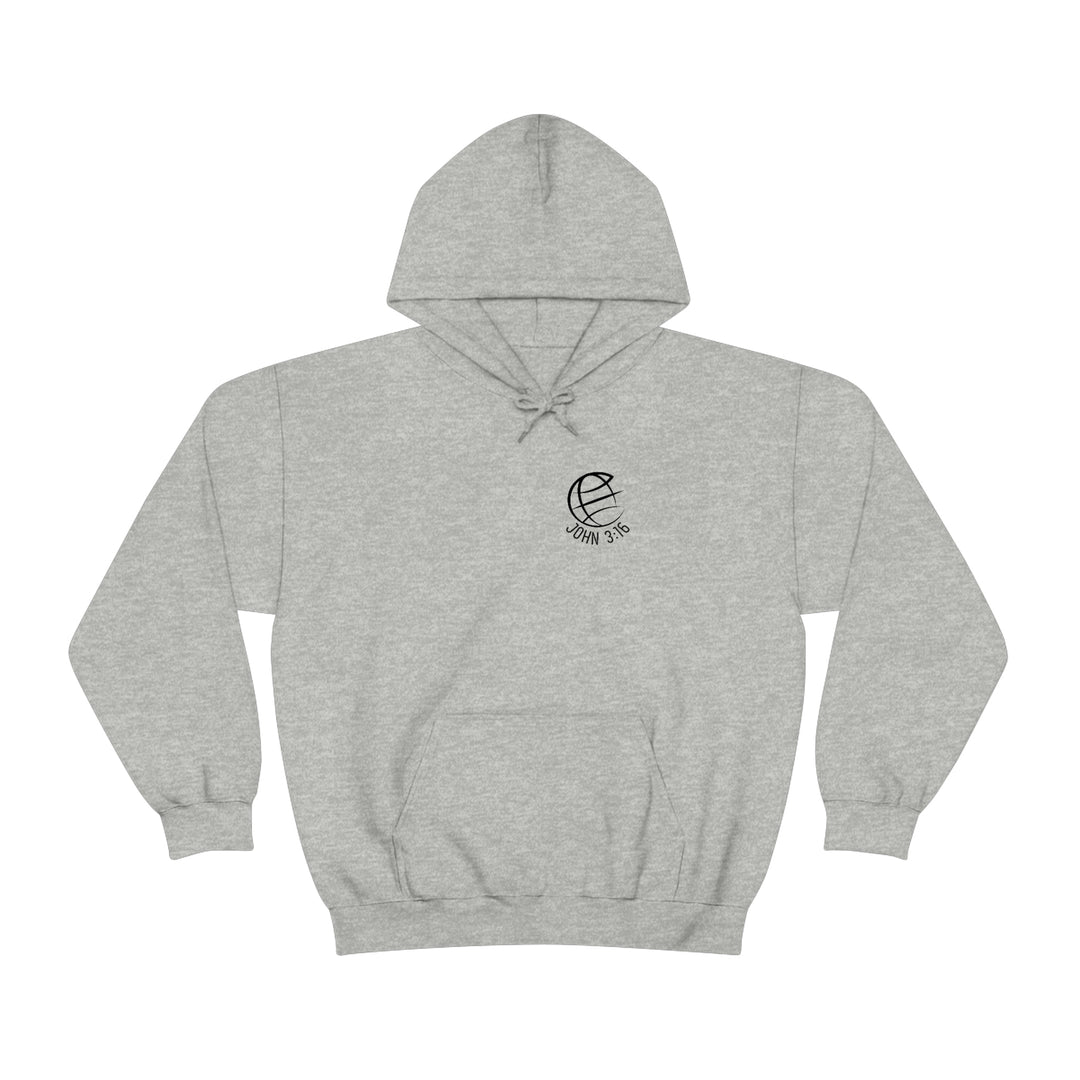 A unisex heavy blend hooded sweatshirt featuring a logo of a world, perfect for warmth and comfort. Kangaroo pocket, drawstring hood, and cotton-polyester blend. From 'Worlds Worst Tees'.