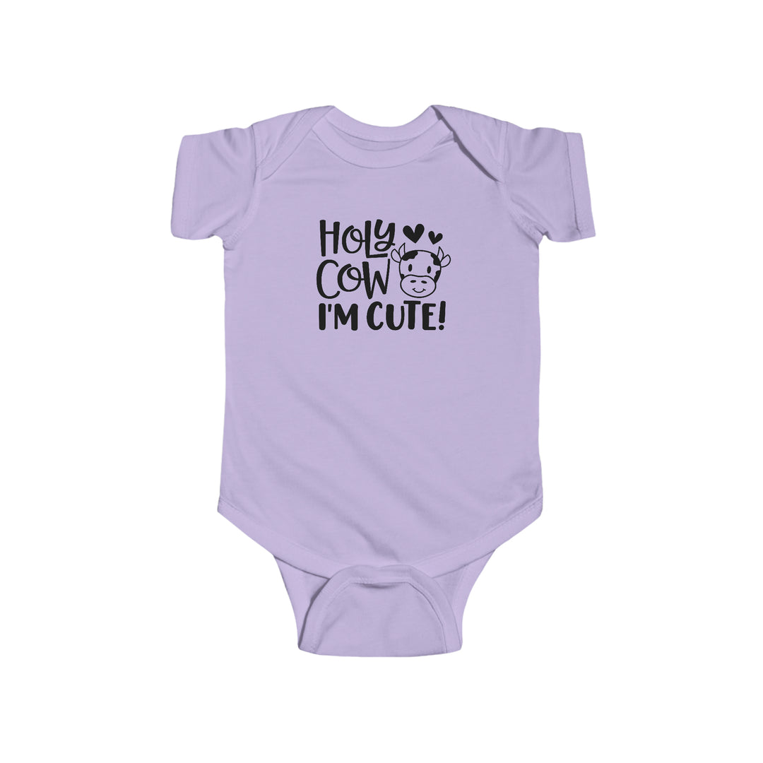 A baby bodysuit featuring a cute cow design, made of 100% cotton for durability and softness. Plastic snaps for easy changing access. From Worlds Worst Tees, known for unique graphic t-shirts.
