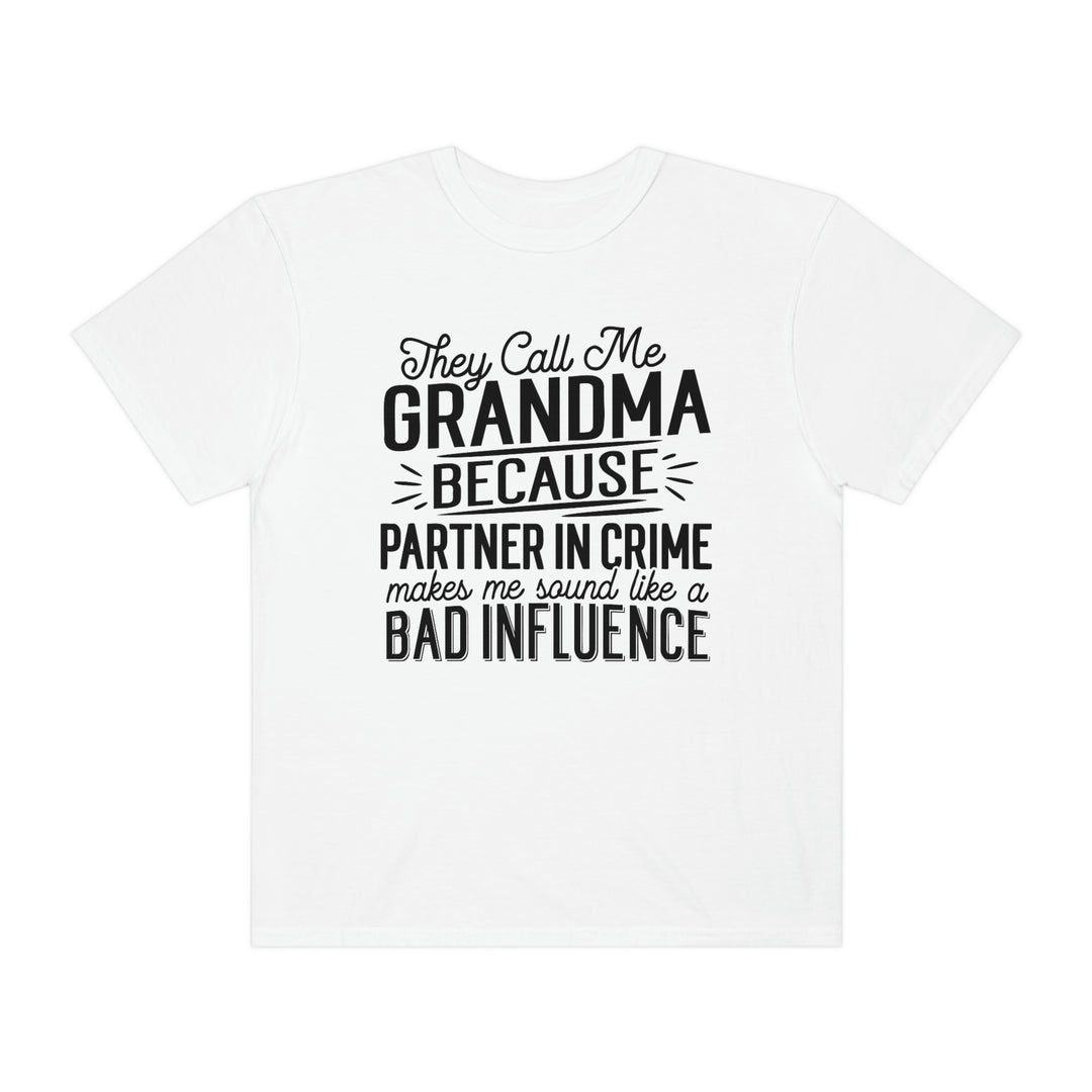 Grandma Tee: White shirt with black text, 100% ring-spun cotton, garment-dyed for coziness. Relaxed fit, double-needle stitching for durability, seamless design. From Worlds Worst Tees.