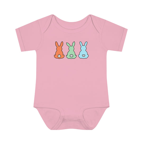 Infant Bunnies Easter Onesie with lap shoulders for easy dressing. Soft 100% ring-spun cotton fabric, perfect for younglings. Unisex fit, light and comfy (5.0 oz/yd²).