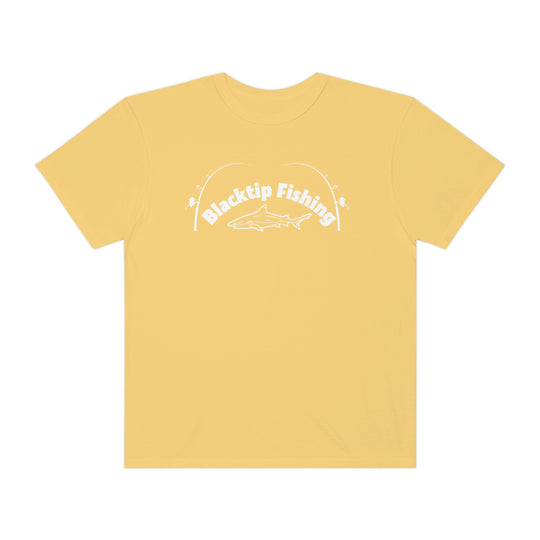 Comfort Colors Blacktip Fishing Unisex Tee: 100% ring-spun cotton, medium fabric, relaxed fit, durable double-needle stitching, tubular shape with sewn-in twill label.