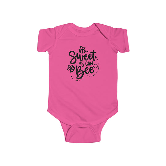 Sweet as can Be Onesie infant fine jersey bodysuit with ribbed knit bindings. 100% cotton fabric, light and durable. Plastic snaps for easy changes. From Worlds Worst Tees.
