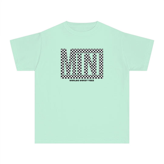 Vans Mini Kids Tee: Light blue t-shirt with black and white checkered design. 100% combed ringspun cotton, soft-washed, garment-dyed, classic fit for all-day comfort. Ideal for active kids.