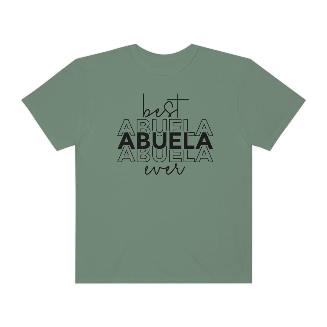 A relaxed fit Best Abuela Ever Tee, crafted from 100% ring-spun cotton for ultimate comfort. Double-needle stitching ensures durability, while seamless sides maintain its tubular shape. Ideal for daily wear.