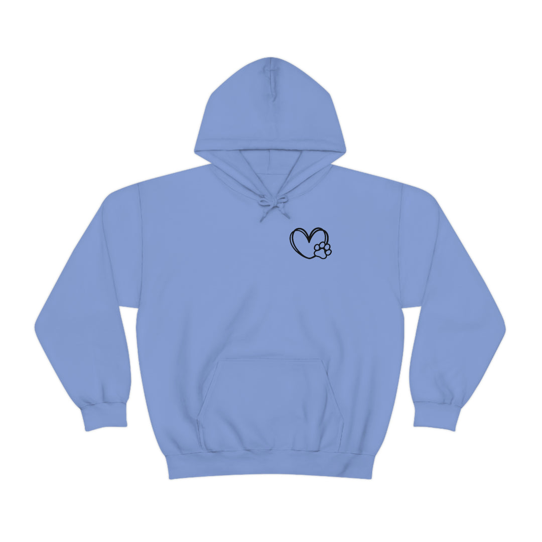 Unisex Dogs are my Favorite People Hoodie: Blue hoodie with heart and paw print, kangaroo pocket, cotton-polyester blend, classic fit, tear-away label. Ideal for relaxation and warmth.