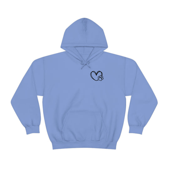 Unisex Dogs are my Favorite People Hoodie: Blue hoodie with heart and paw print, kangaroo pocket, cotton-polyester blend, classic fit, tear-away label. Ideal for relaxation and warmth.