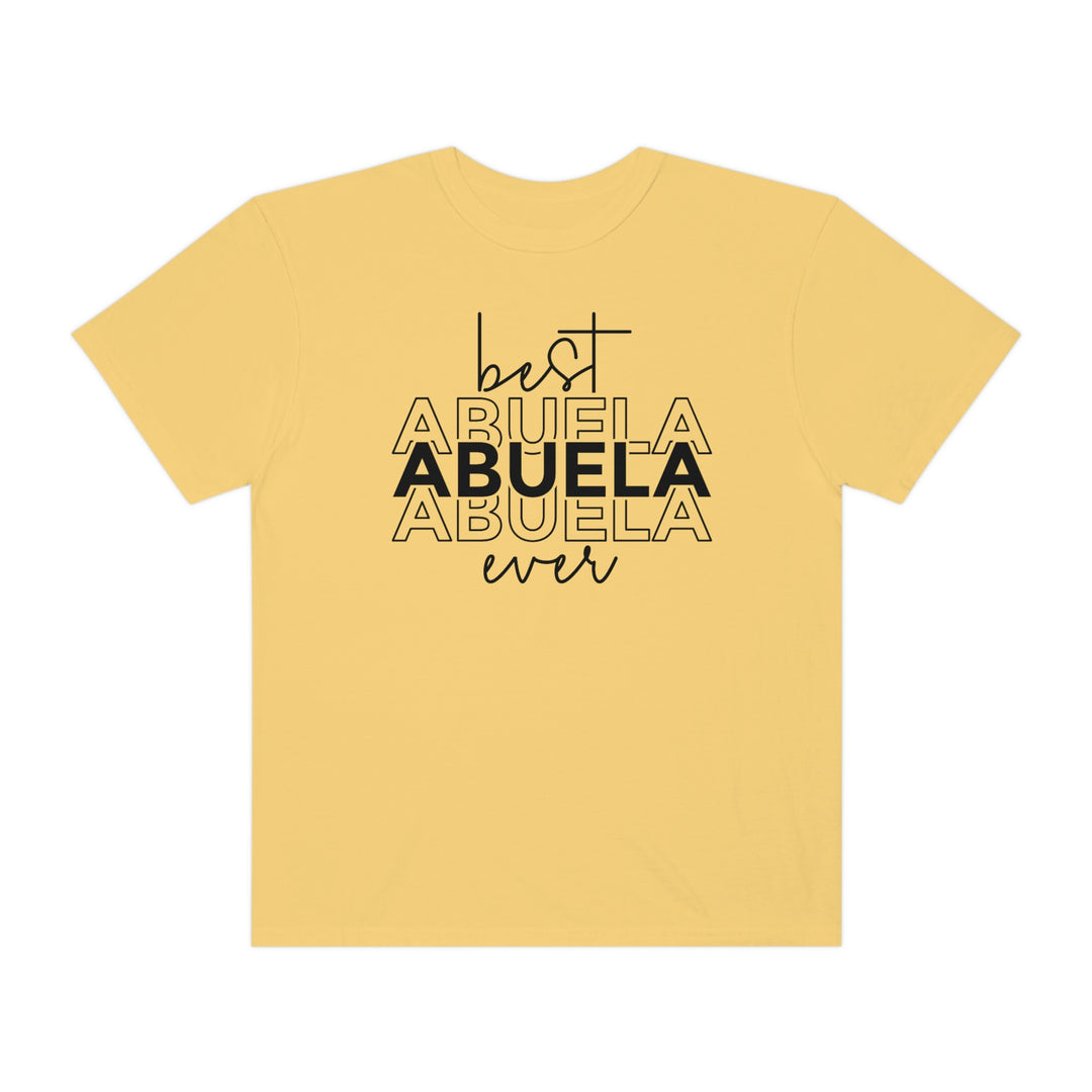 A relaxed fit Best Abuela Ever Tee, made of 100% ring-spun cotton with double-needle stitching for durability. Soft-washed and garment-dyed for extra coziness. No side-seams for a tubular shape.