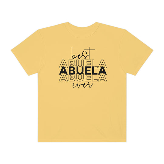 A relaxed fit Best Abuela Ever Tee, made of 100% ring-spun cotton with double-needle stitching for durability. Soft-washed and garment-dyed for extra coziness. No side-seams for a tubular shape.