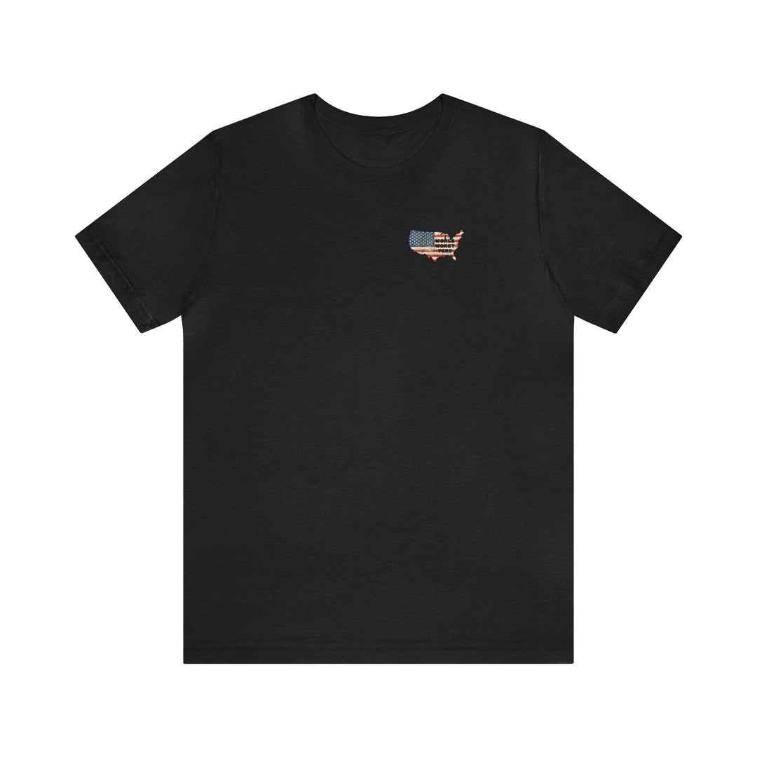 A classic unisex USA Some Gave All Tee with a flag design on a black shirt. 100% cotton, ribbed knit collar, retail fit. Sizes XS-3XL.