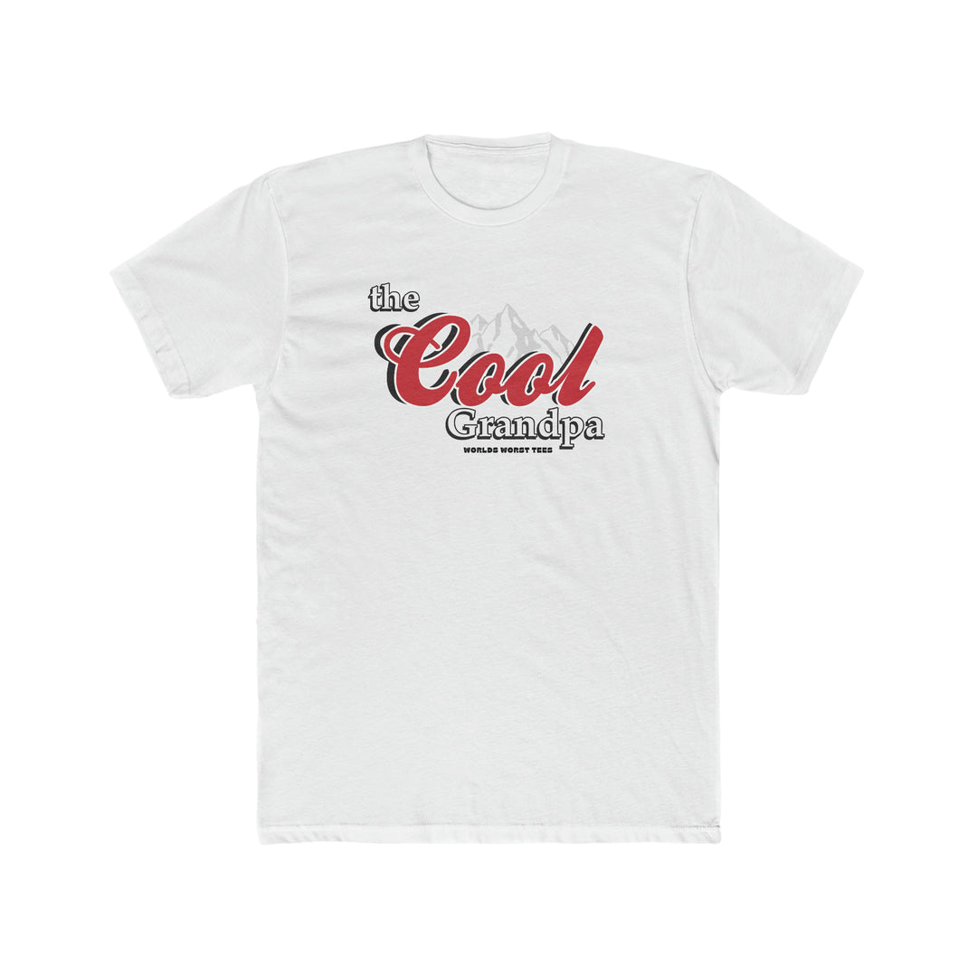 A relaxed fit white t-shirt with red text, made of 100% ring-spun cotton for ultimate comfort. Double-needle stitching ensures durability, while the lack of side-seams maintains a sleek silhouette. From Worlds Worst Tees, The Cool Grandpa Tee.