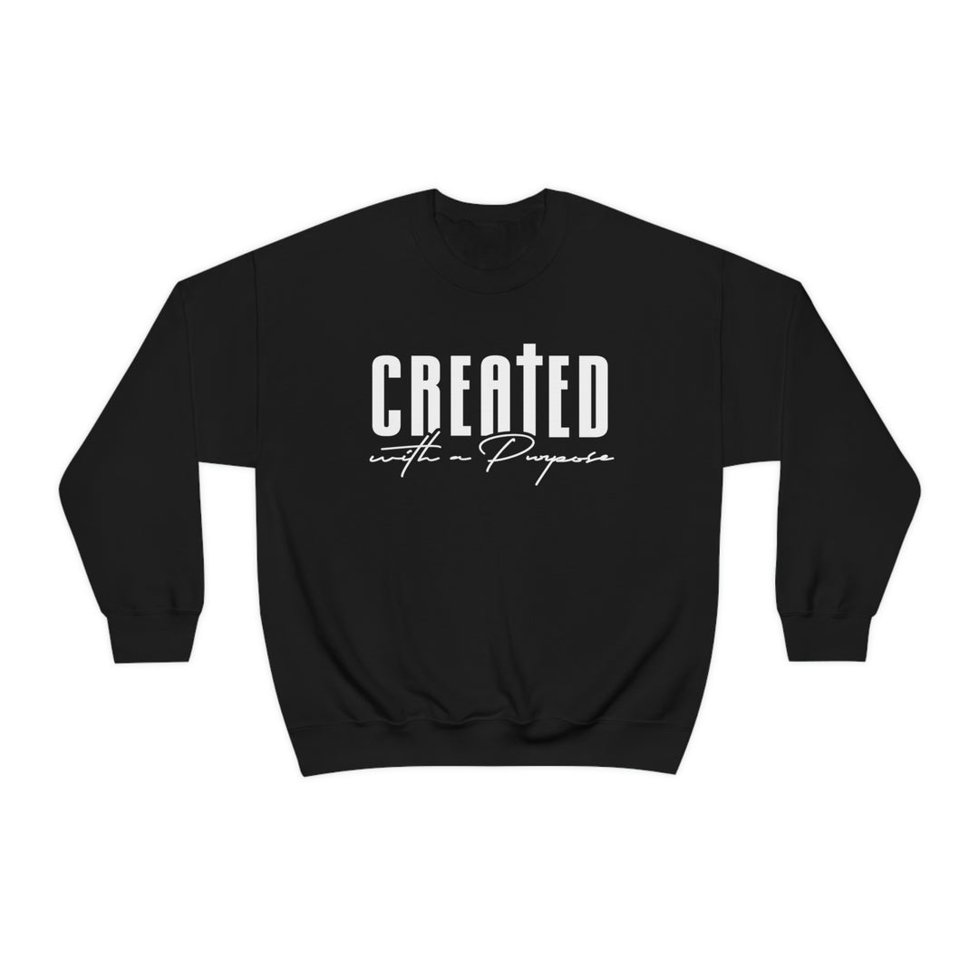 Unisex heavy blend crewneck sweatshirt, Created With A Purpose. Ribbed knit collar, no itchy side seams. 50% cotton, 50% polyester, loose fit, sewn-in label. Ideal comfort for any occasion.