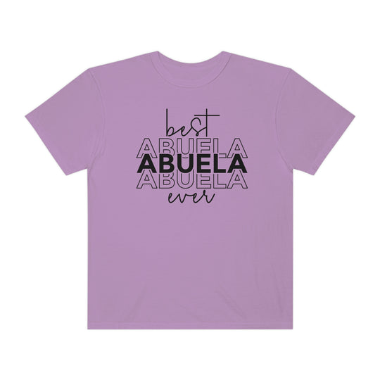 Relaxed fit Best Abuela Ever Tee, 100% ring-spun cotton, garment-dyed for coziness. Double-needle stitching, no side-seams for durability and shape retention. Medium weight, ideal for daily wear.