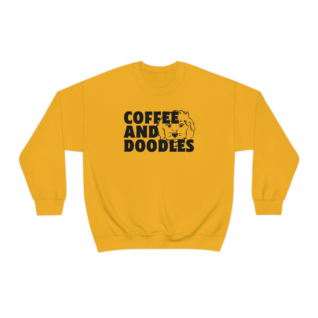 A unisex Doodles and Coffee Crewneck sweatshirt, blending polyester and cotton for comfort. Ribbed knit collar, no itchy seams, loose fit, medium-heavy fabric. Sewn-in label, true to size.