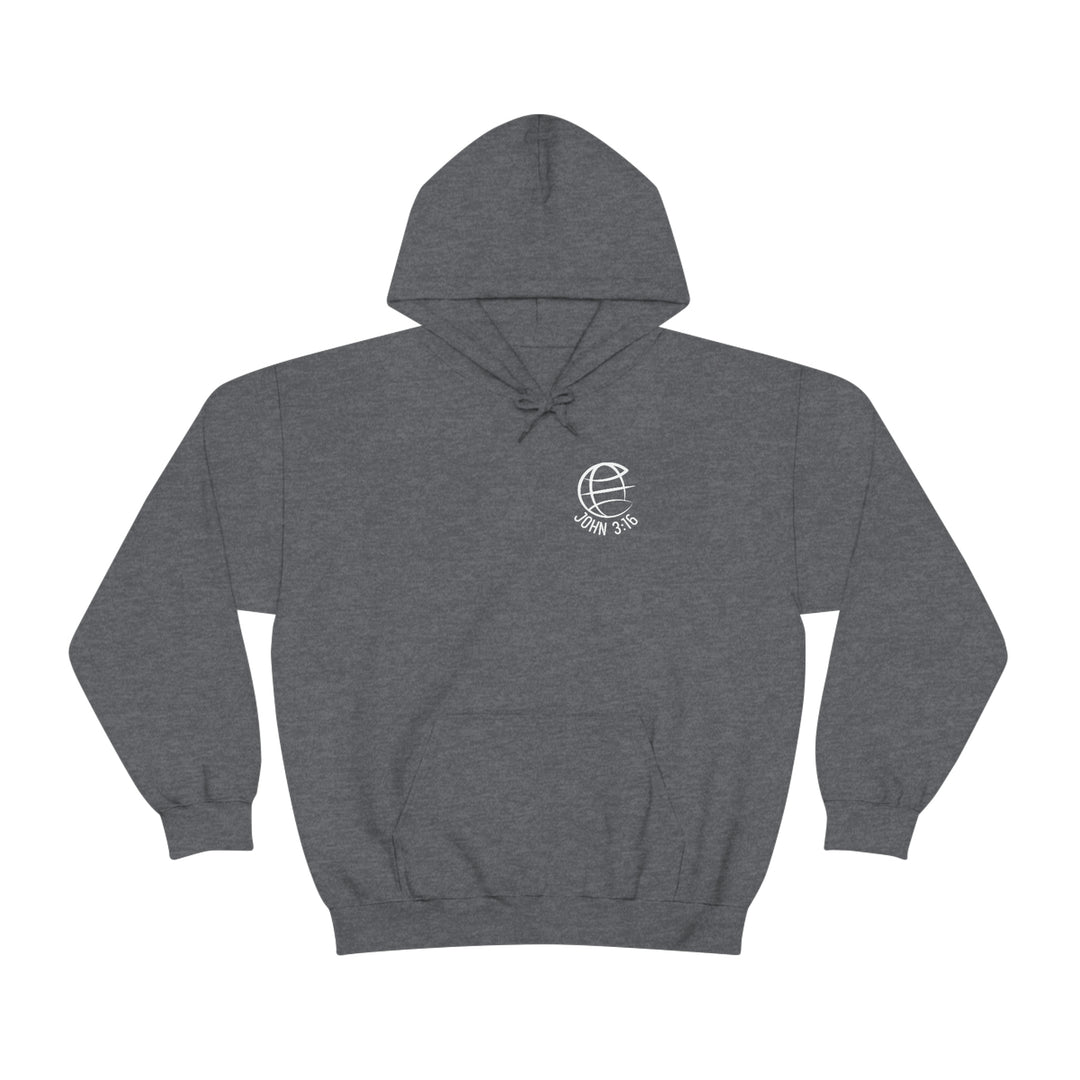 Unisex For God So Loved the World Hoodie, a cozy blend of cotton and polyester with kangaroo pocket and drawstring hood. Classic fit, tear-away label, perfect for printing.