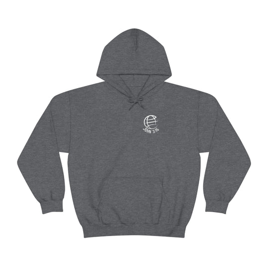 Unisex For God So Loved the World Hoodie, a cozy blend of cotton and polyester with kangaroo pocket and drawstring hood. Classic fit, tear-away label, perfect for printing.