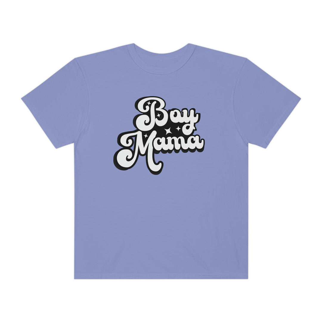 Relaxed fit Boy Mama Tee, 100% ring-spun cotton, garment-dyed for coziness. Double-needle stitching, no side-seams for durability and shape retention. Medium weight, ideal for daily wear.