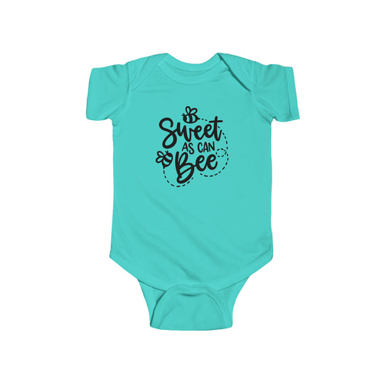 A durable and soft infant fine jersey bodysuit, the Sweet as can Be Onesie features 100% cotton fabric, ribbed knit bindings, and plastic snaps for easy changes. Combed ringspun cotton, light fabric, and tear-away label add comfort and convenience.