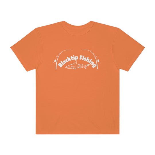 Blacktip Fishing Unisex Tee by Comfort Colors: 100% ring-spun cotton, relaxed fit, durable double-needle stitching, tubular shape. Customizable, soft-washed fabric for daily comfort. Sewn-in twill label.