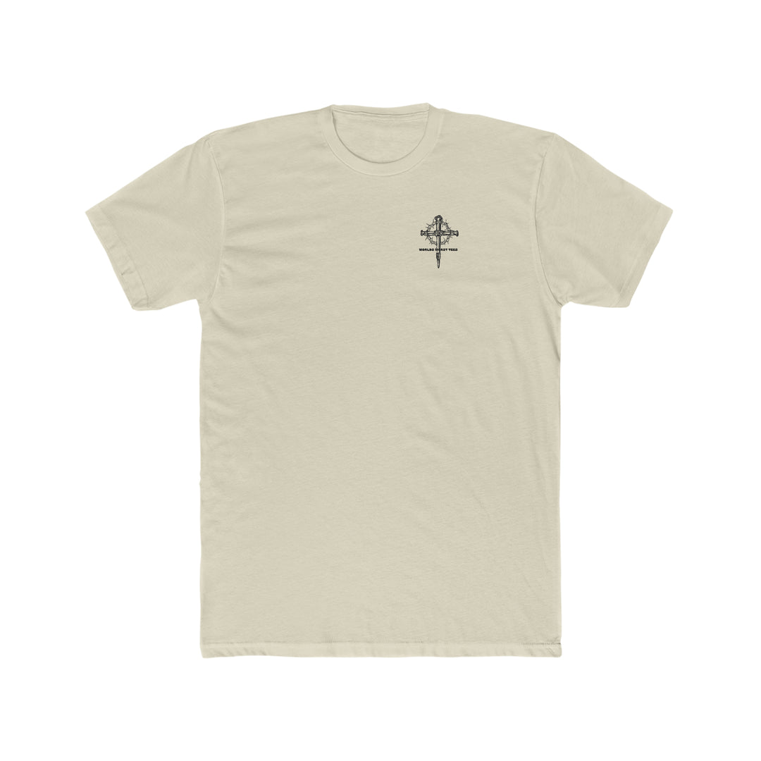 A relaxed fit Man of God Husband Dad Grandpa Tee, featuring a cross design on a white t-shirt. Made of 100% ring-spun cotton for softness and durability, perfect for daily wear.