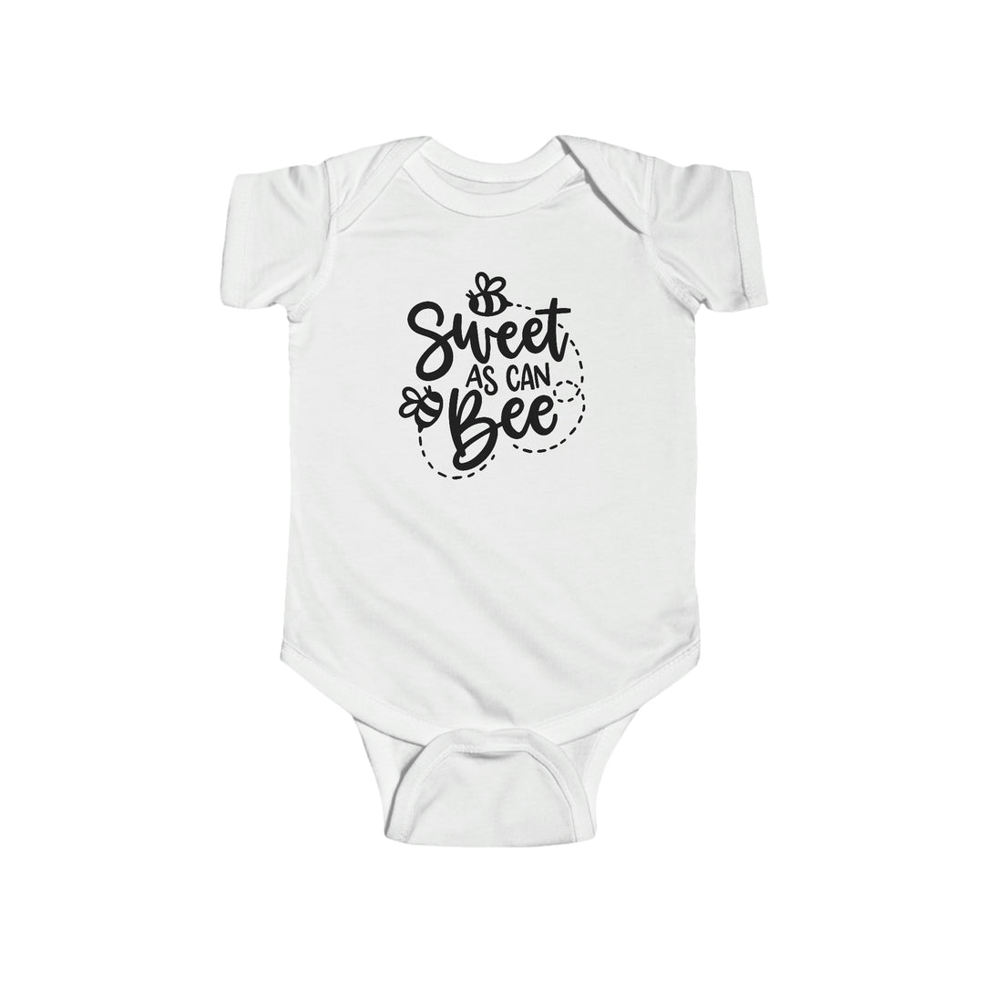 A durable and soft infant fine jersey bodysuit, the Sweet as can Be Onesie features 100% cotton fabric, ribbed knitting for durability, and plastic snaps for easy changing access. Perfect for babies 0-24M.