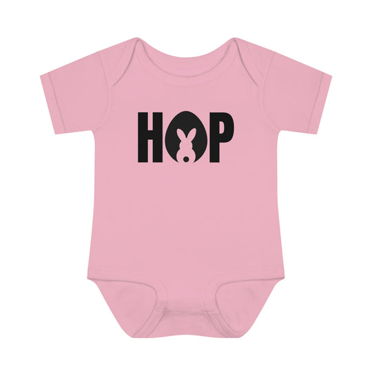 Hop Onesie: Soft infant bodysuit with lap shoulders for easy dressing. 100% ring-spun cotton, unisex fit, light fabric. Ideal for younglings.