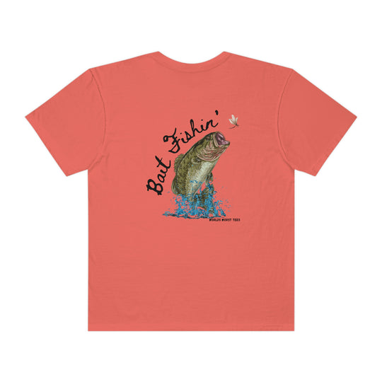 A relaxed fit Bait Fishin Tee, featuring a fish and fly design on the back. Made of 100% ring-spun cotton for durability and comfort. No side-seams for a tubular shape.