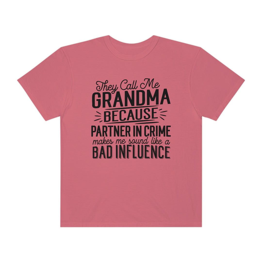 Grandma Tee: Pink shirt with black text, 100% ring-spun cotton, garment-dyed for coziness. Relaxed fit, double-needle stitching, no side-seams for durability and shape retention. From Worlds Worst Tees.