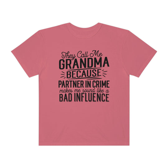 Grandma Tee: Pink shirt with black text, 100% ring-spun cotton, garment-dyed for coziness. Relaxed fit, double-needle stitching, no side-seams for durability and shape retention. From Worlds Worst Tees.
