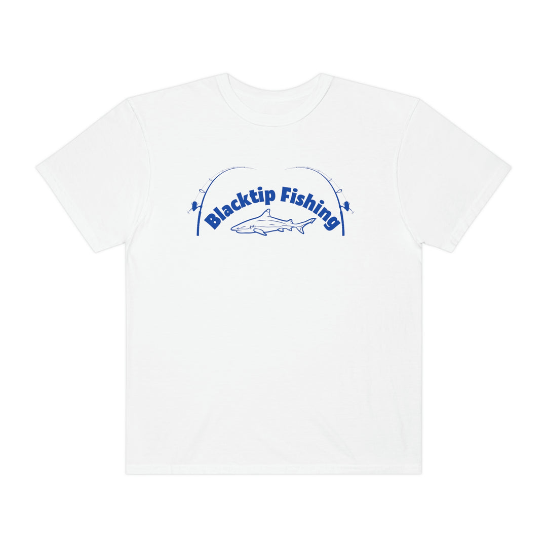 Blacktip Fishing Unisex Tee by Comfort Colors: Customizable, 100% ring-spun cotton shirt with relaxed fit, double-needle stitching, and seamless design for durability and comfort. Ideal for daily wear.