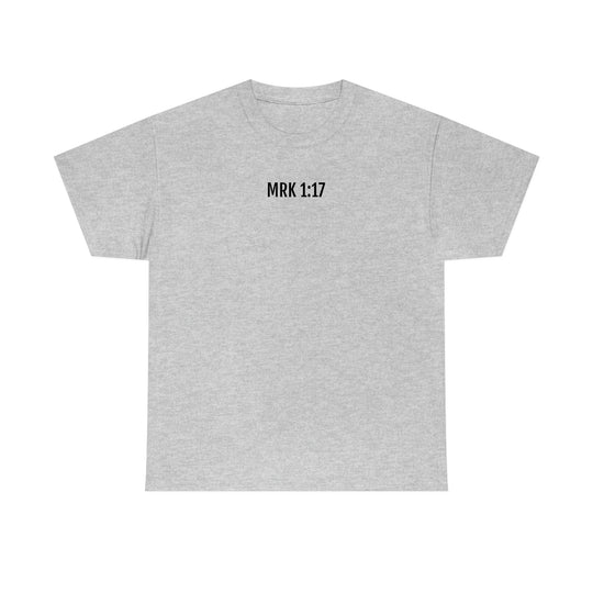 Unisex Fisher of Man Tee, grey shirt with black text. Classic fit, no side seams for comfort. Medium weight fabric, ribbed knit collar for elasticity. 100% Cotton. Sizes S-5XL.