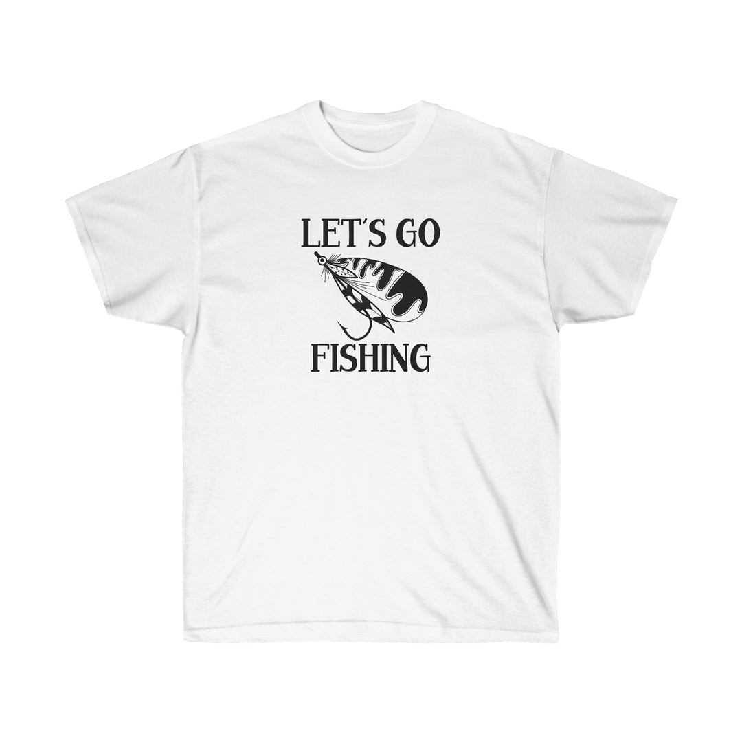 Unisex Let's Go Fly Fishing Tee: Classic cotton shirt with a unique graphic design. Features ribbed collar, tear-away label, and sustainable materials. Perfect for a relaxed, comfortable fit.