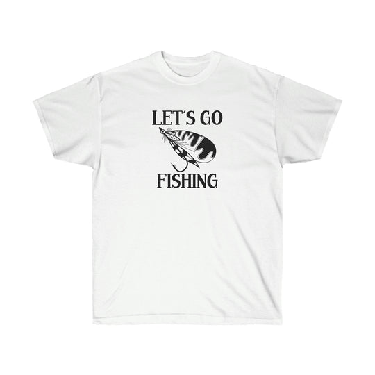 Unisex Let's Go Fly Fishing Tee: Classic cotton shirt with a unique graphic design. Features ribbed collar, tear-away label, and sustainable materials. Perfect for a relaxed, comfortable fit.
