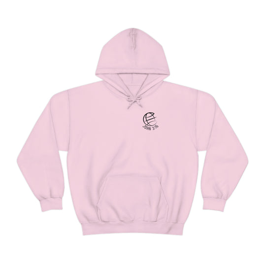 A heavy blend hooded sweatshirt featuring a logo of a person, ideal for warmth and comfort. Unisex, cotton-polyester fabric with kangaroo pocket and drawstring hood. From 'Worlds Worst Tees'.