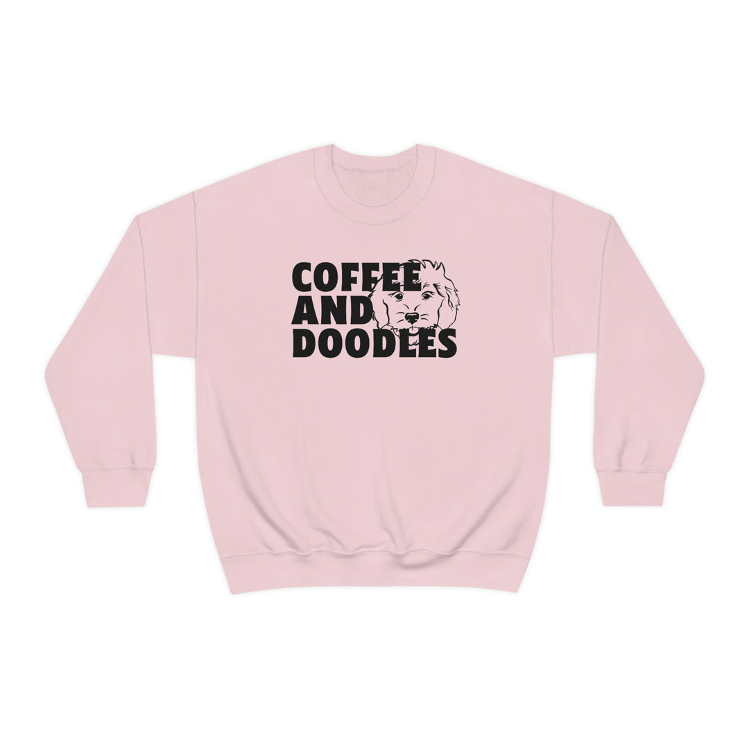 Unisex Doodles and Coffee Crewneck sweatshirt by Worlds Worst Tees. Comfortable blend of polyester and cotton, ribbed knit collar, no itchy side seams. Medium-heavy fabric, loose fit, sewn-in label.