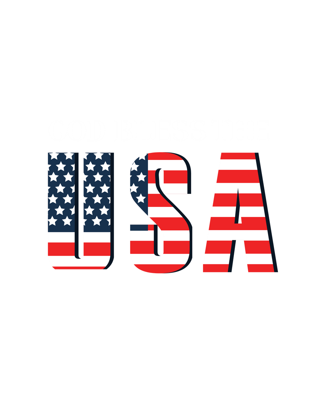 Graphic tee with God Bless The USA text, stars, stripes, and flag elements. Unisex classic fit, 100% cotton, ribbed collar, sustainably sourced. From 'Worlds Worst Tees'.